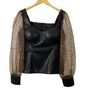 Marc New York Black Cheetah Faux Leather Top Sz Large Leopard Print Y2K 90s